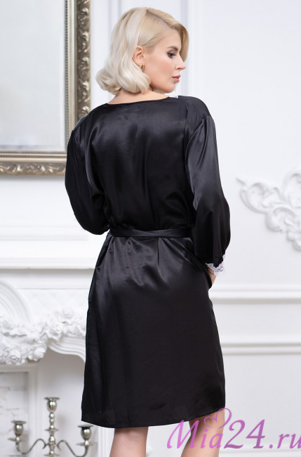 Халат короткий женский Mia-Mella "Julia" 8733 черный с белым Халат короткий женский Mia-Mella "Julia" 8733 черный с белым