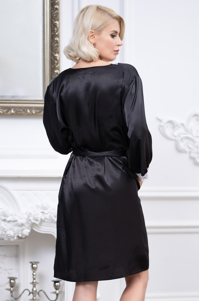 Халат короткий женский Mia-Mella "Julia" 8733 черный с белым 