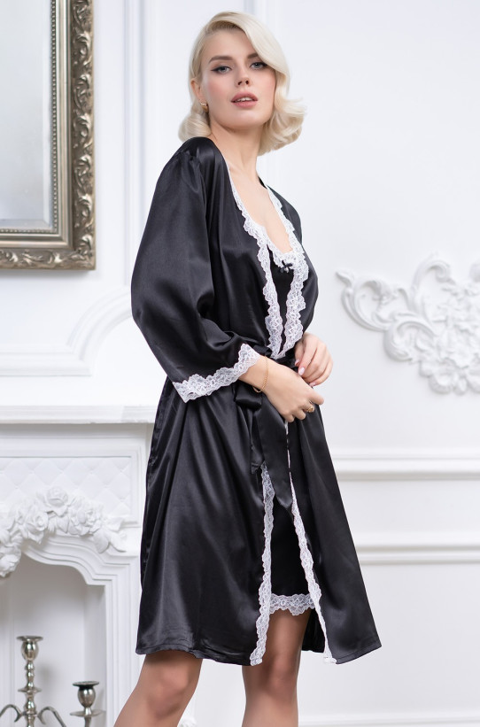 Халат короткий женский Mia-Mella "Julia" 8733 черный с белым 