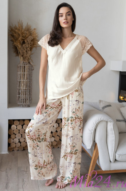 Комплект домашний женский из шелка с вискозой Mia-Amore "Amely" 5046 молочный