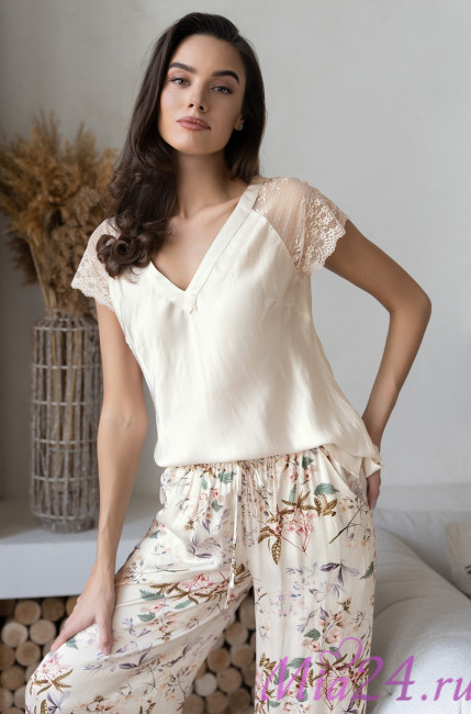Комплект домашний женский из шелка с вискозой Mia-Amore "Amely" 5046 молочный