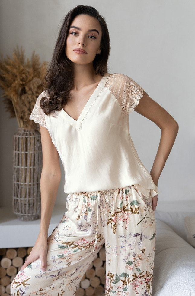 Комплект домашний женский из шелка с вискозой Mia-Amore "Amely" 5046 молочный