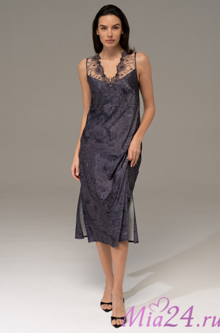 Сорочка длинная женская Aletta 4448 'Mia-Amore' - полуприлегающая, цвет антрацит, шелковая Сорочка длинная женская Aletta 4448 'Mia-Amore' - полуприлегающая, цвет антрацит, шелковая