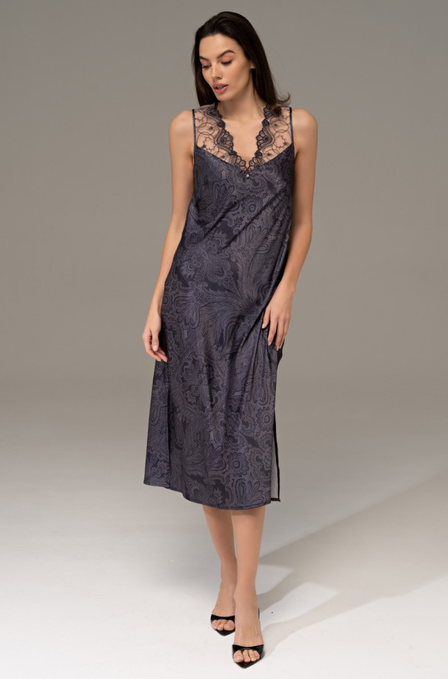 Сорочка длинная женская Aletta 4448 'Mia-Amore' - полуприлегающая, цвет антрацит, шелковая