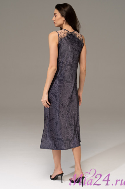 Сорочка длинная женская Aletta 4448 'Mia-Amore' - полуприлегающая, цвет антрацит, шелковая Сорочка длинная женская Aletta 4448 'Mia-Amore' - полуприлегающая, цвет антрацит, шелковая