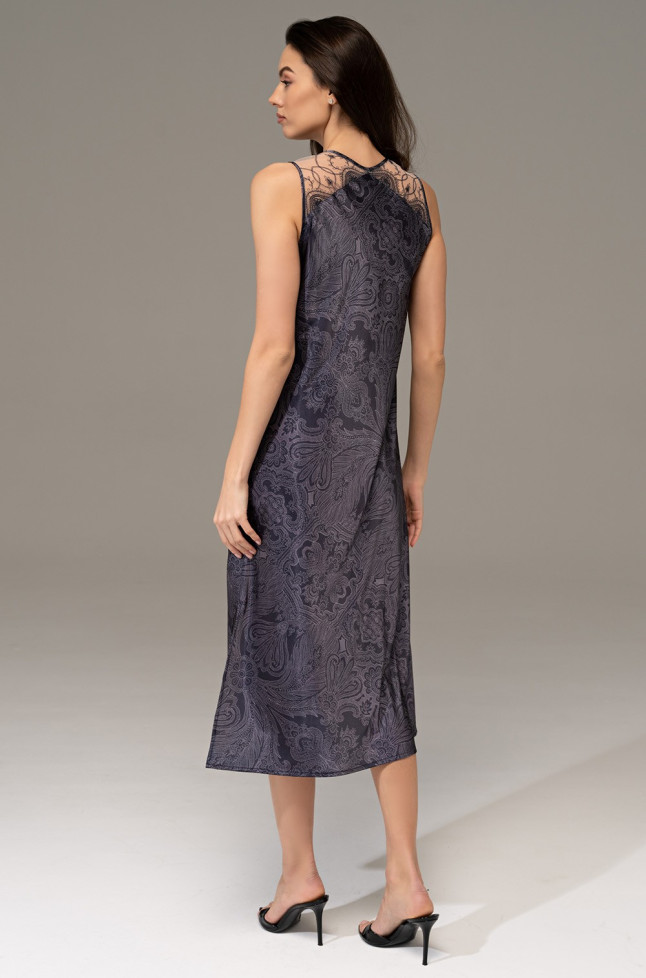 Сорочка длинная женская Aletta 4448 'Mia-Amore' - полуприлегающая, цвет антрацит, шелковая