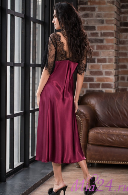 Длинная женская шелковая сорочка Mia-Amore "Bella" 3375 бургундия Длинная женская шелковая сорочка Mia-Amore "Bella" 3375 бургундия
