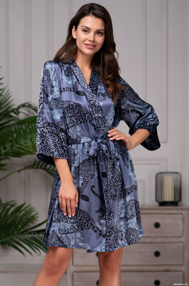 Халат короткий женский шелковый Mia-Amore "Amazonka" 8663 дельфин