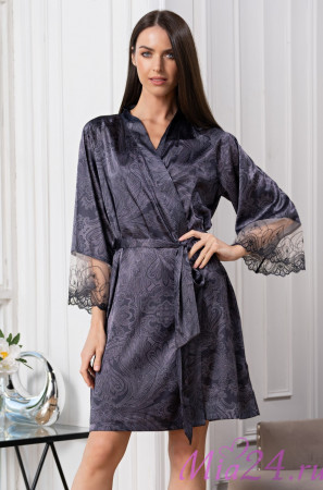 Халат короткий запашной женский Aletta 4443 'Mia-Amore' - цвет антрацит, шелковый Халат короткий запашной женский Aletta 4443 'Mia-Amore' - цвет антрацит, шелковый