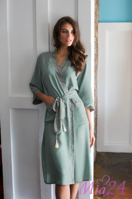 Халат женский из крепа Mia-Mia "Olivia" 17429 оливковый Халат женский из крепа Mia-Mia "Olivia" 17429 оливковый