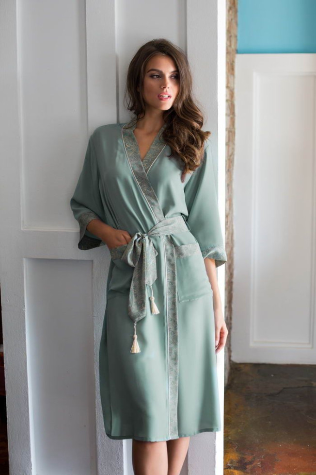Халат женский из крепа Mia-Mia "Olivia" 17429 оливковый