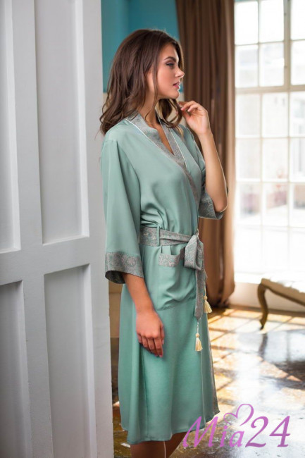 Халат женский из крепа Mia-Mia "Olivia" 17429 оливковый Халат женский из крепа Mia-Mia "Olivia" 17429 оливковый