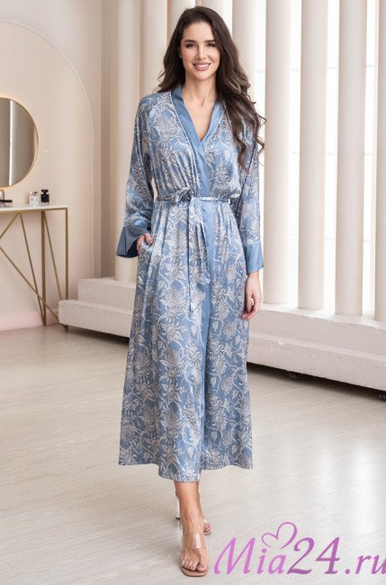 Халат женский длинный шелковый Mia-Amore "Rebecca" 5169 голубой Халат женский длинный шелковый Mia-Amore "Rebecca" 5169 голубой