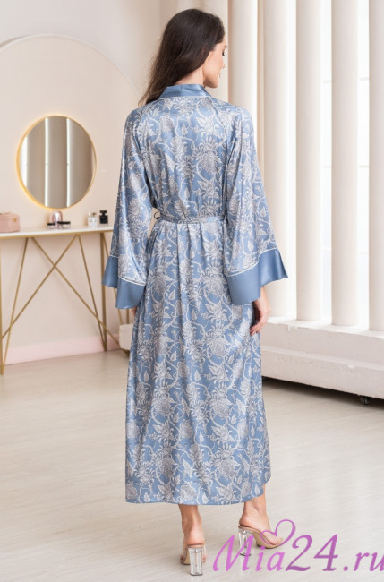 Халат женский длинный шелковый Mia-Amore "Rebecca" 5169 голубой Халат женский длинный шелковый Mia-Amore "Rebecca" 5169 голубой