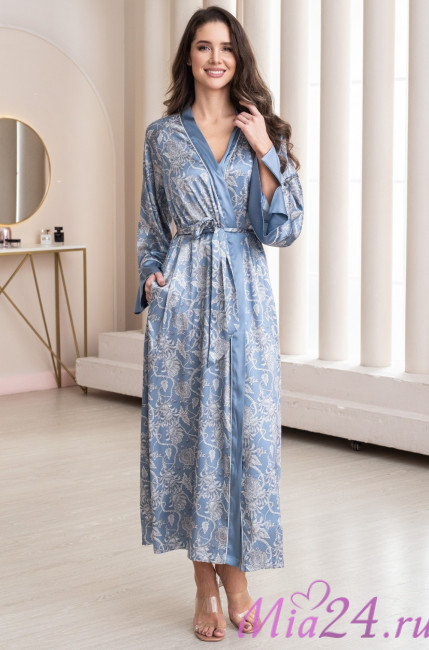 Халат женский длинный шелковый Mia-Amore "Rebecca" 5169 голубой Халат женский длинный шелковый Mia-Amore "Rebecca" 5169 голубой