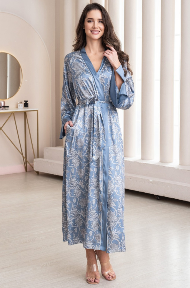 Халат женский длинный шелковый Mia-Amore "Rebecca" 5169 голубой 