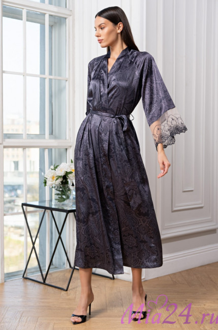 Халат длинный шелковый Mia-Amore "Aletta" 4449 антрацит Халат длинный шелковый Mia-Amore "Aletta" 4449 антрацит