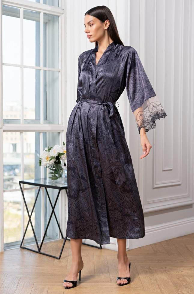 Халат длинный шелковый Mia-Amore "Aletta" 4449 антрацит