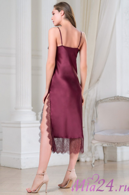 Сорочка длинная шелковая с кружевом Mia-Amore "Sharon" 3808 бордо 