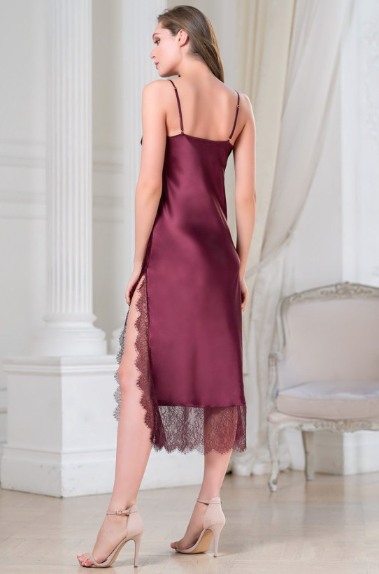 Сорочка длинная шелковая с кружевом Mia-Amore "Sharon" 3808 бордо 