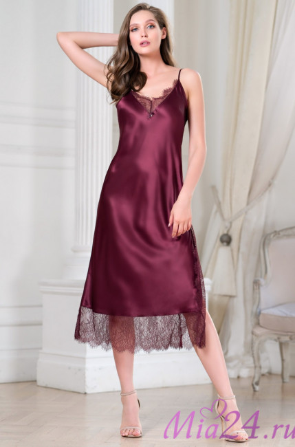 Сорочка длинная шелковая с кружевом Mia-Amore "Sharon" 3808 бордо 