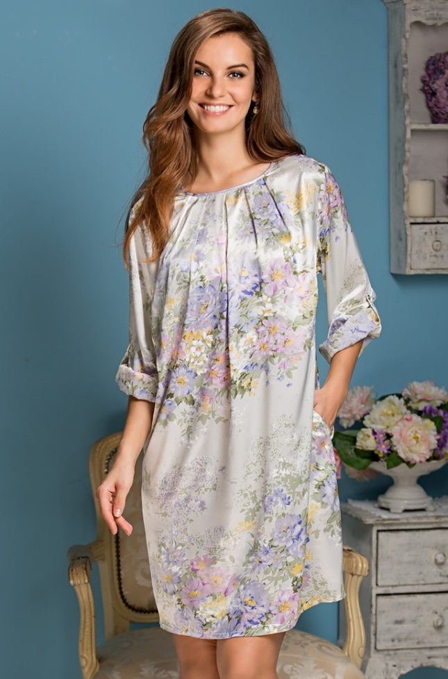 Туника женская Lilianna 5997 'Mia-Amore' - с регулируемым рукавом на пуговицах, из шелка с принтом 