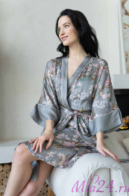 Халат женский из шелка с вискозой Mia-Amore "Amely" 5043 серый Халат женский из шелка с вискозой Mia-Amore "Amely" 5043 серый