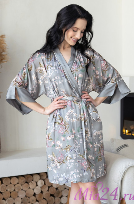 Халат женский из шелка с вискозой Mia-Amore "Amely" 5043 серый Халат женский из шелка с вискозой Mia-Amore "Amely" 5043 серый