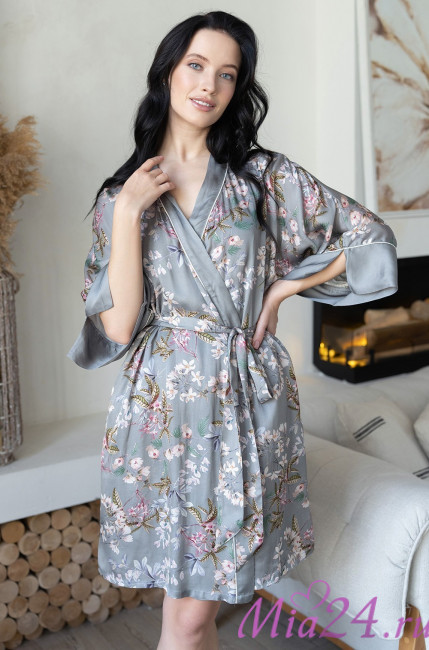 Халат женский из шелка с вискозой Mia-Amore "Amely" 5043 серый Халат женский из шелка с вискозой Mia-Amore "Amely" 5043 серый