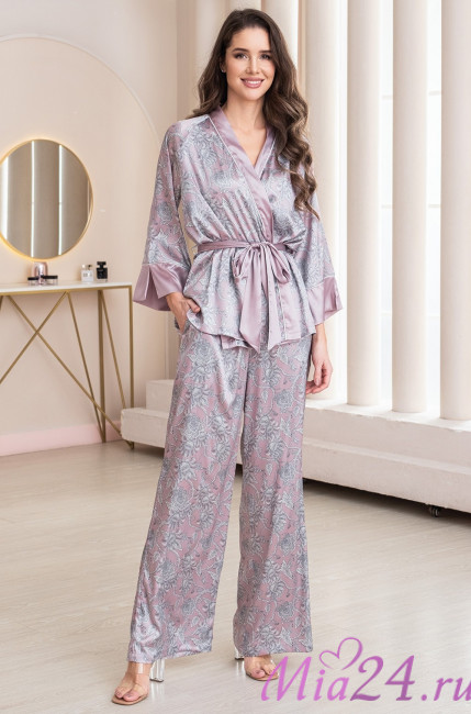 Комплект-тройка домашний женский из шелка Mia-Amore "Rebecca" 5166 розовый