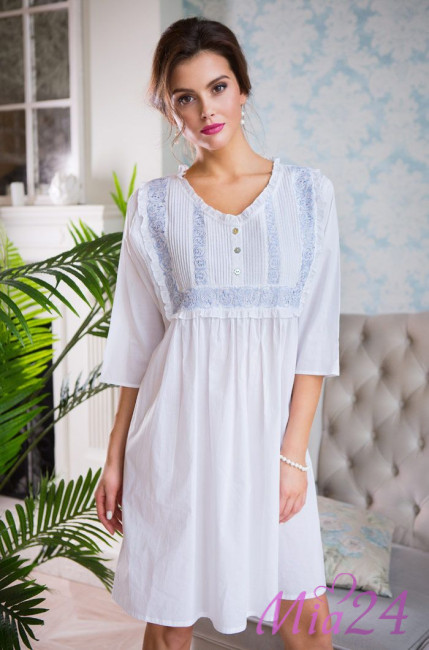 Туника женская из хлопка Mia-Mia "Helene" 16196 белый с голубым Туника женская из хлопка Mia-Mia "Helene" 16196 белый с голубым