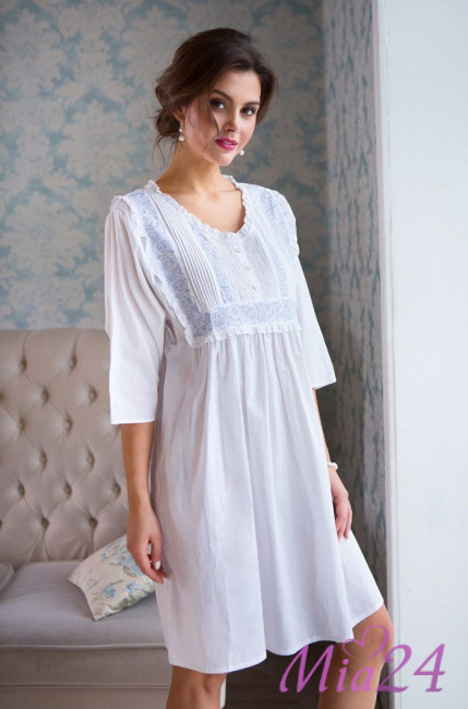 Туника женская из хлопка Mia-Mia "Helene" 16196 белый с голубым Туника женская из хлопка Mia-Mia "Helene" 16196 белый с голубым