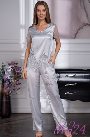 Пижама шелковая с кружевом Mia Amore "Kelly" 3576 серый