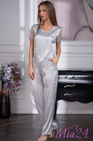 Пижама шелковая с кружевом Mia Amore "Kelly" 3576 серый