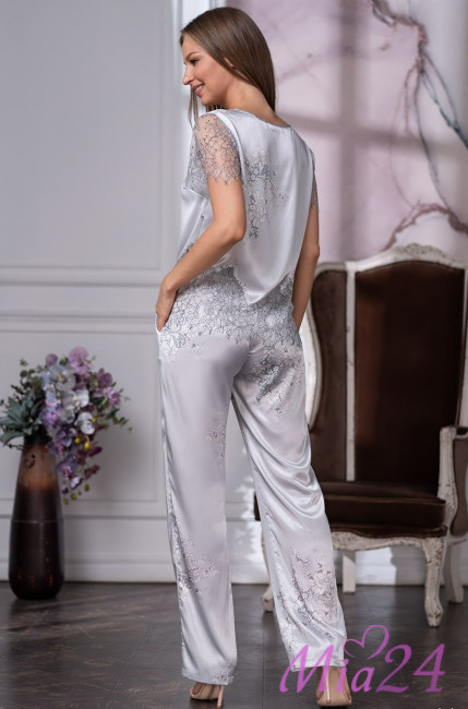 Пижама шелковая с кружевом Mia Amore "Kelly" 3576 серый Пижама шелковая с кружевом Mia Amore "Kelly" 3576 серый