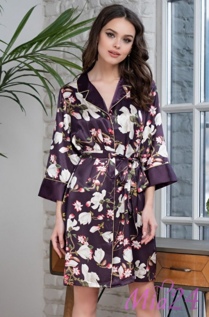Халат шелковый на пуговицах Mia-Amore "Magnolia" 3527