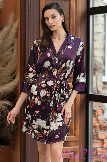 Халат шелковый на пуговицах Mia-Amore "Magnolia" 3527