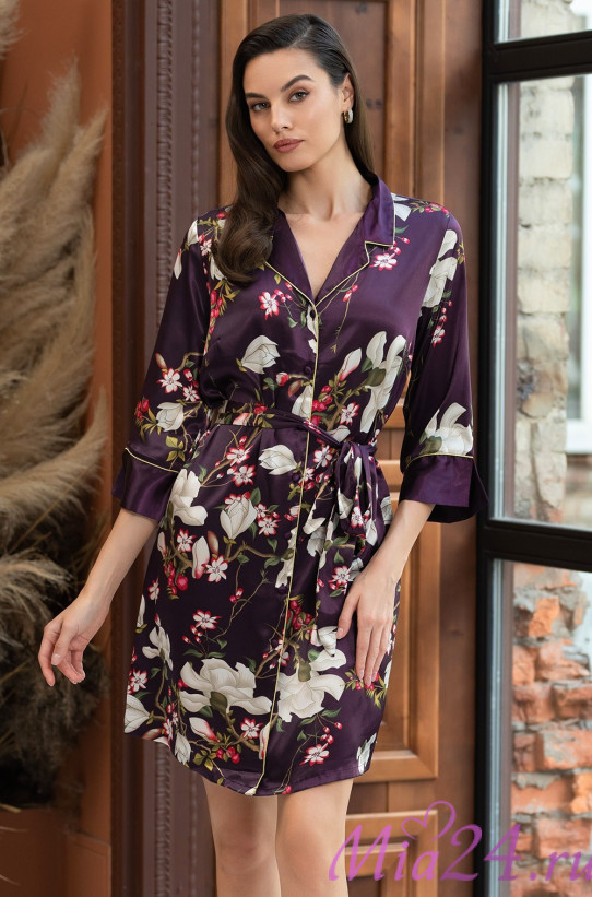 Халат шелковый на пуговицах Mia-Amore "Magnolia" 3527