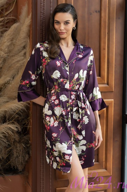 Халат шелковый на пуговицах Mia-Amore "Magnolia" 3527