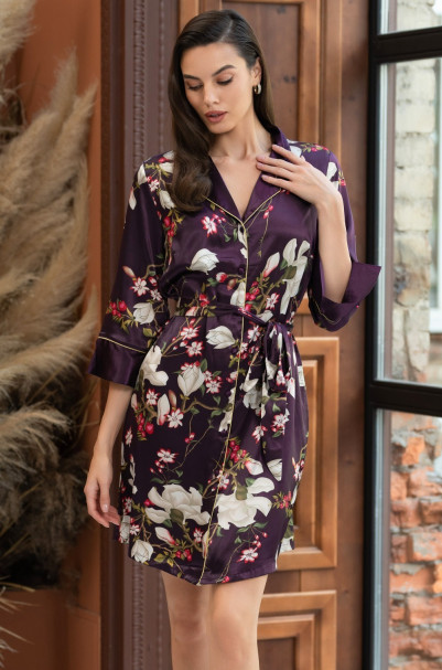 Халат шелковый на пуговицах Mia-Amore "Magnolia" 3527