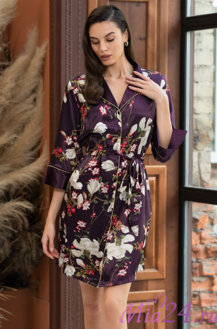 Халат шелковый на пуговицах Mia-Amore "Magnolia" 3527