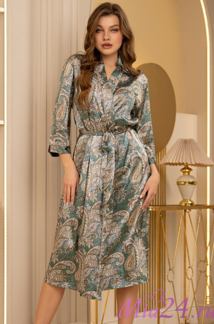 Халат шелковый длинный Mia-Amore "Donatella" 3129 изумрудный