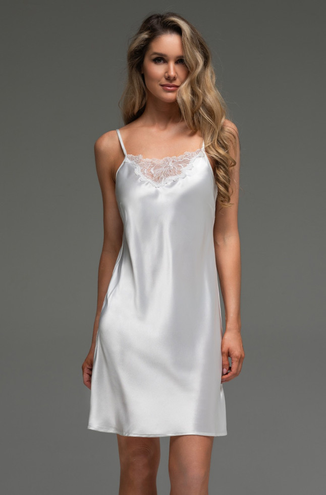 Сорочка короткая женская Lilirose 4590 'Mia-Amore' - из 70% шелка, цвет белый 