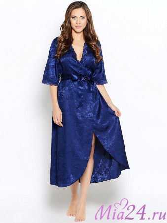 Халат женский длинный из жаккарда Mia-Mia "Anabel" 17119 синий