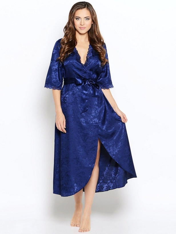 Халат женский длинный из жаккарда Mia-Mia "Anabel" 17119 синий