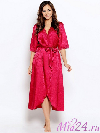 Халат женский длинный из жаккарда Mia-Mia "Anabel" 17119 бордовый