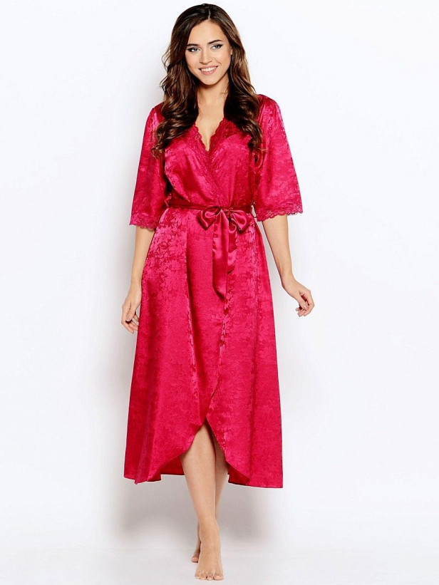 Халат женский длинный из жаккарда Mia-Mia "Anabel" 17119 бордовый