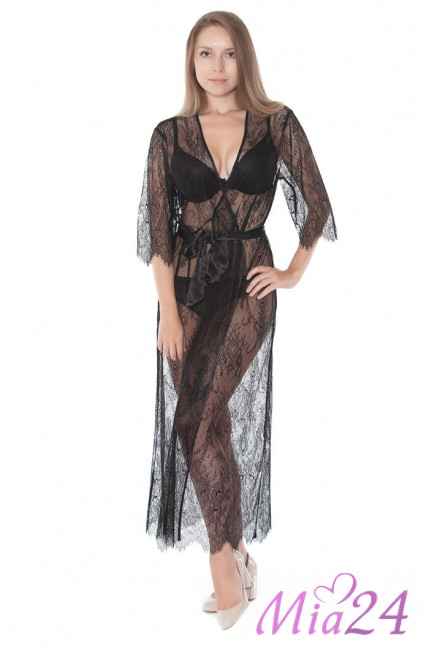 Халат кружевной длинный Mia-Mia "Milana" 17669 черный