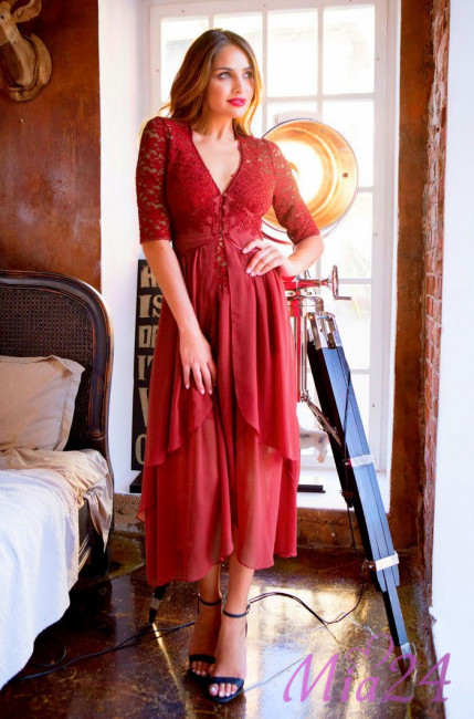 Халат женский из шифона Mia-Mia "Venera" 17307 бордовый