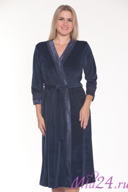 Халат велюровый женский Весталия 3774 синий Халат велюровый женский Весталия 3774 синий